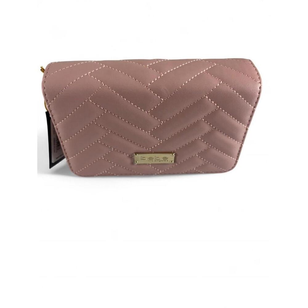 Bebe Sophia Crossbody Bag Small  Blush Quilted Faux Leather Gold Chain NWT